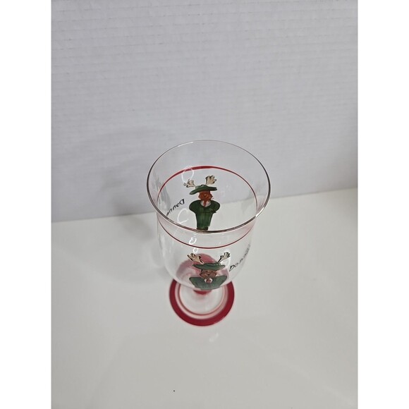 Pottery Barn DONNER Christmas Reindeer Goblet Glass Hand Painted Red Base EUC - Picture 5 of 7